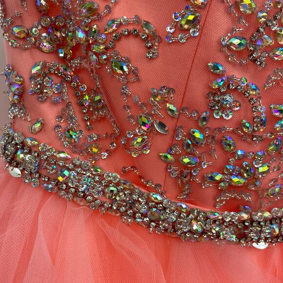 Morilee Gown Layered Tulle Strapless Beaded Embellished Bodice Pink NEW Womens 8 - Picture 6 of 13